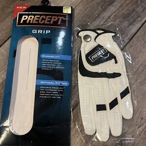 New Precept Grip Ladies Sz L Left Hand White & Black Golf Glove Water Resistant
